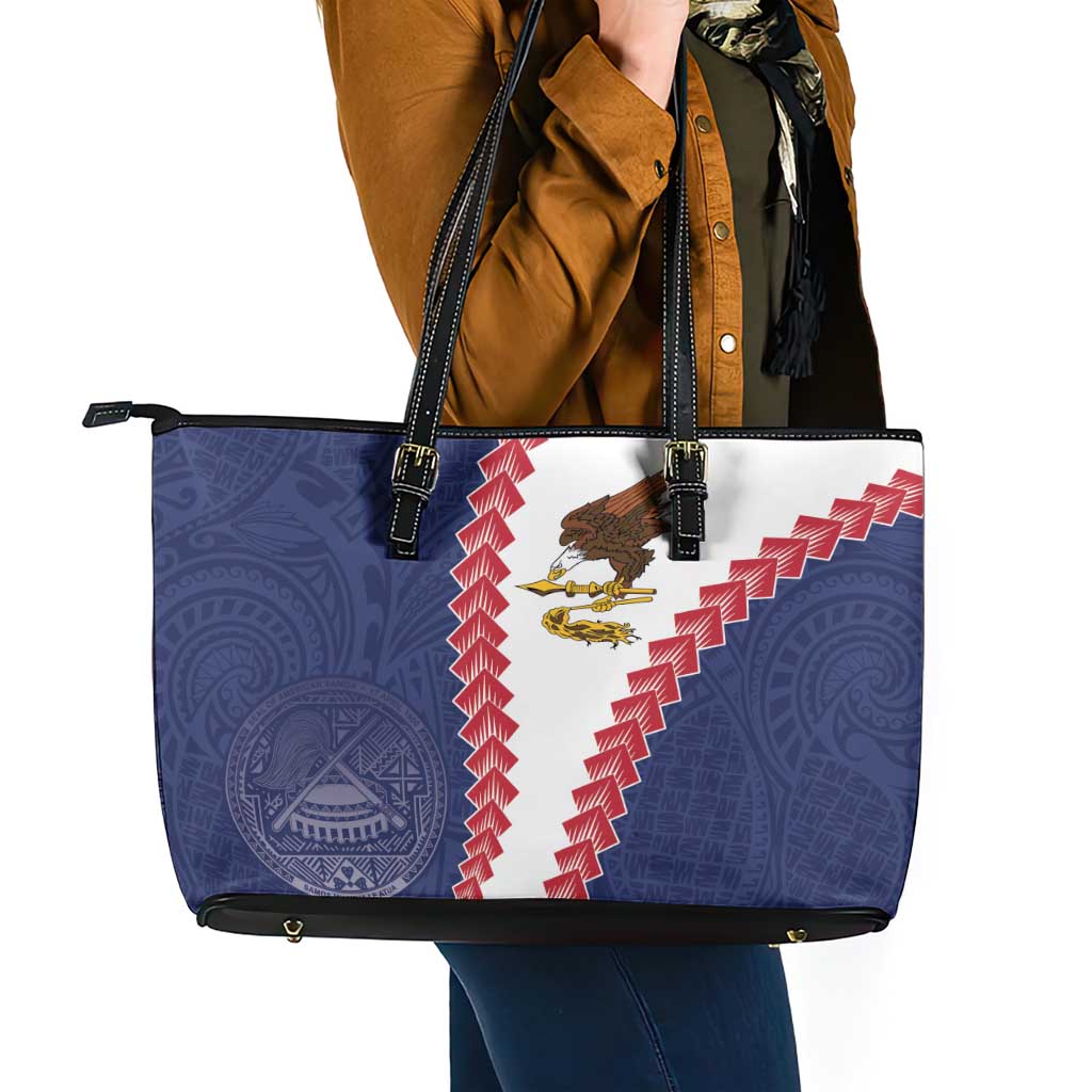 American Samoa Eagle Leather Tote Bag Polynesian Tribal Pattern Curve Style