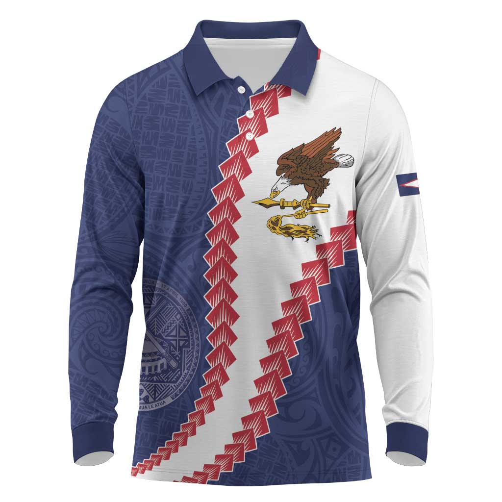 American Samoa Eagle Long Sleeve Polo Shirt Polynesian Tribal Pattern Curve Style