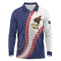 American Samoa Eagle Long Sleeve Polo Shirt Polynesian Tribal Pattern Curve Style