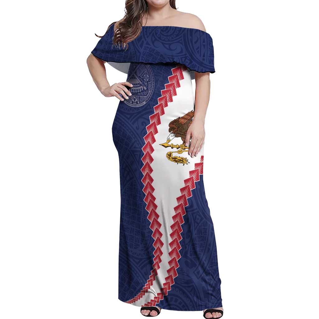 American Samoa Eagle Off Shoulder Maxi Dress Polynesian Tribal Pattern Curve Style