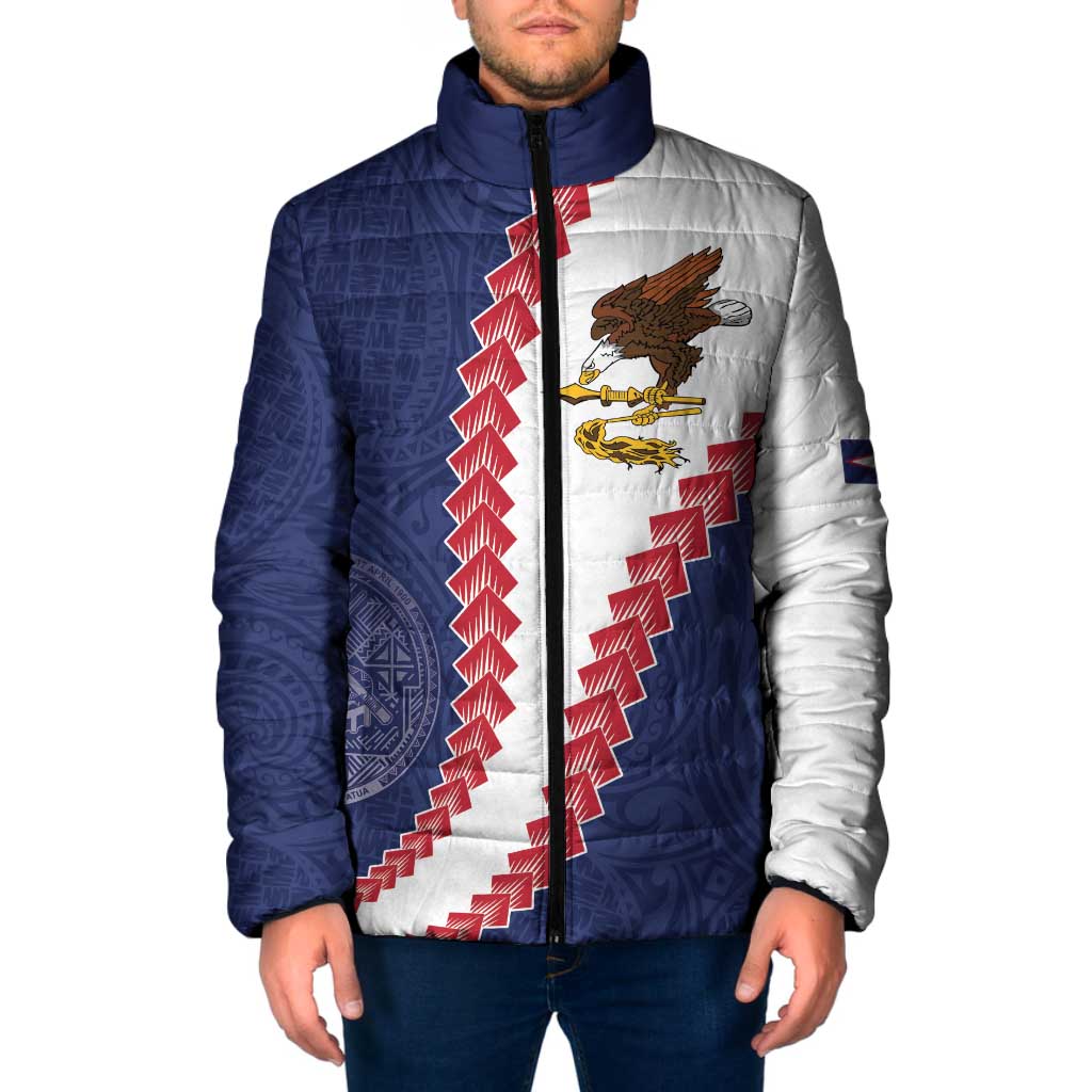 American Samoa Eagle Padded Jacket Polynesian Tribal Pattern Curve Style