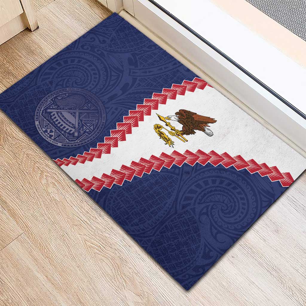 American Samoa Eagle Rubber Doormat Polynesian Tribal Pattern Curve Style