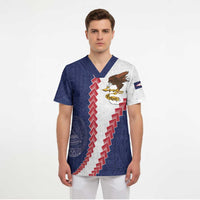 American Samoa Eagle Scrub Top Polynesian Tribal Pattern Curve Style
