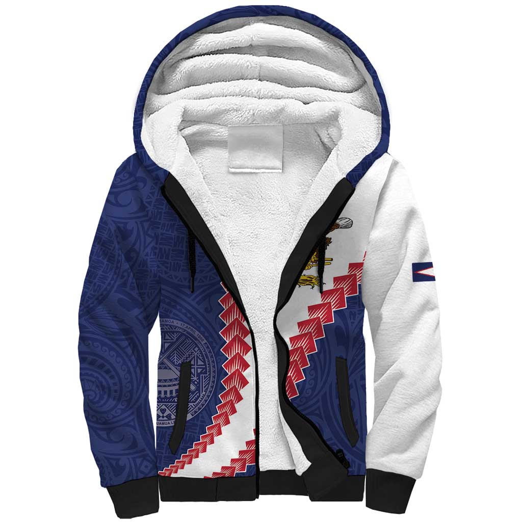 American Samoa Eagle Sherpa Hoodie Polynesian Tribal Pattern Curve Style