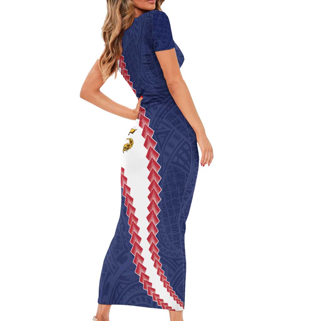 American Samoa Eagle Short Sleeve Bodycon Dress Polynesian Tribal Pattern Curve Style
