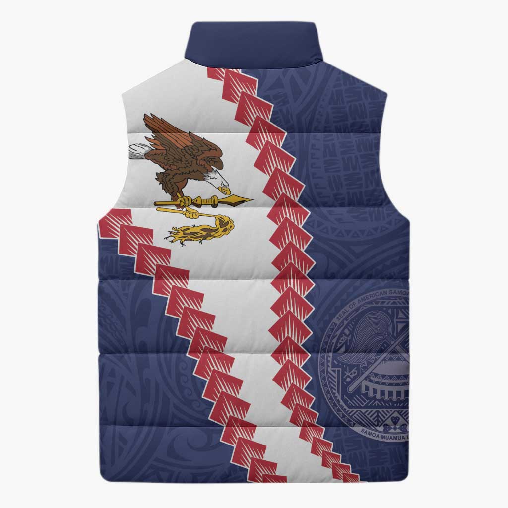 American Samoa Eagle Sleeveless Puffer Jacket Polynesian Tribal Pattern Curve Style