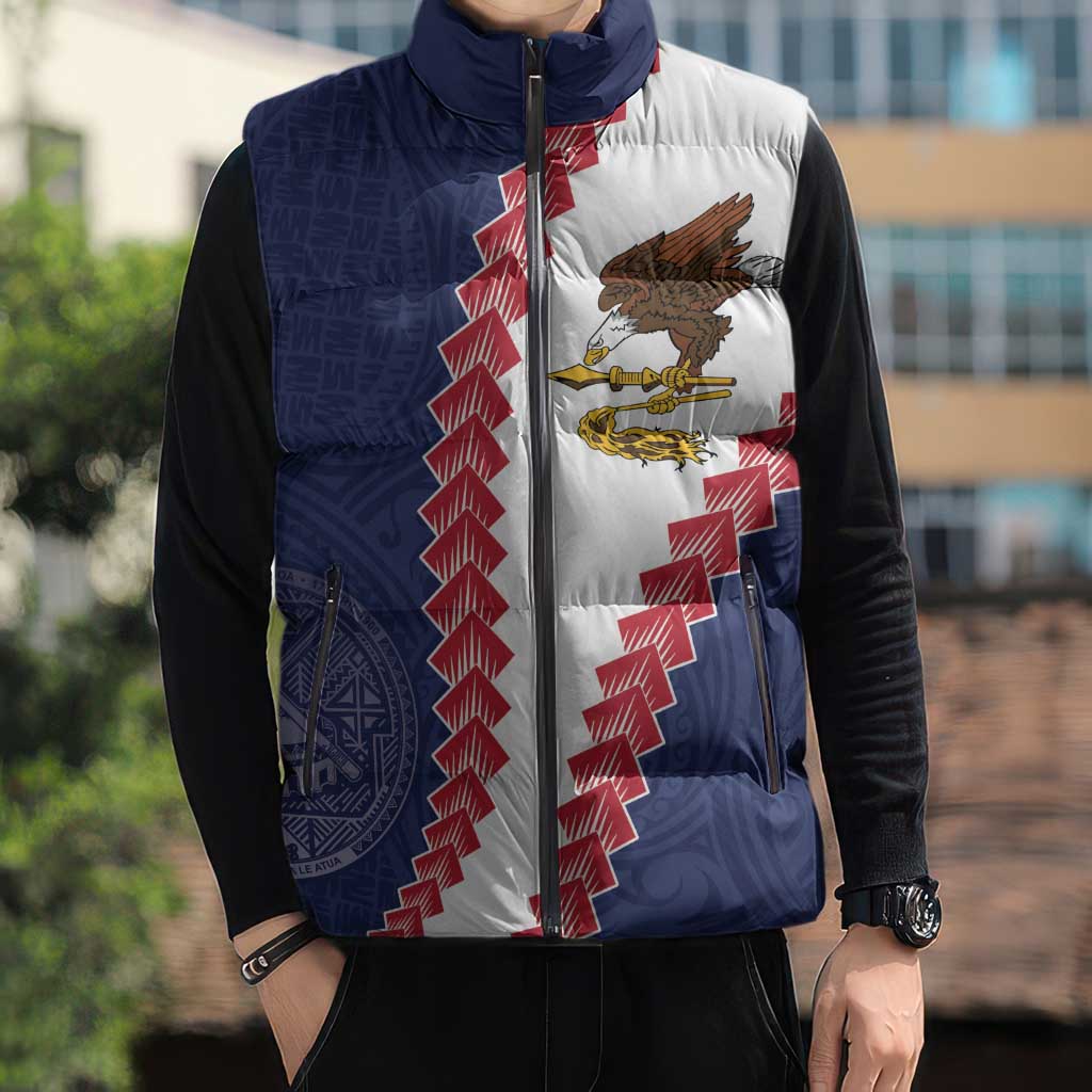 American Samoa Eagle Sleeveless Puffer Jacket Polynesian Tribal Pattern Curve Style