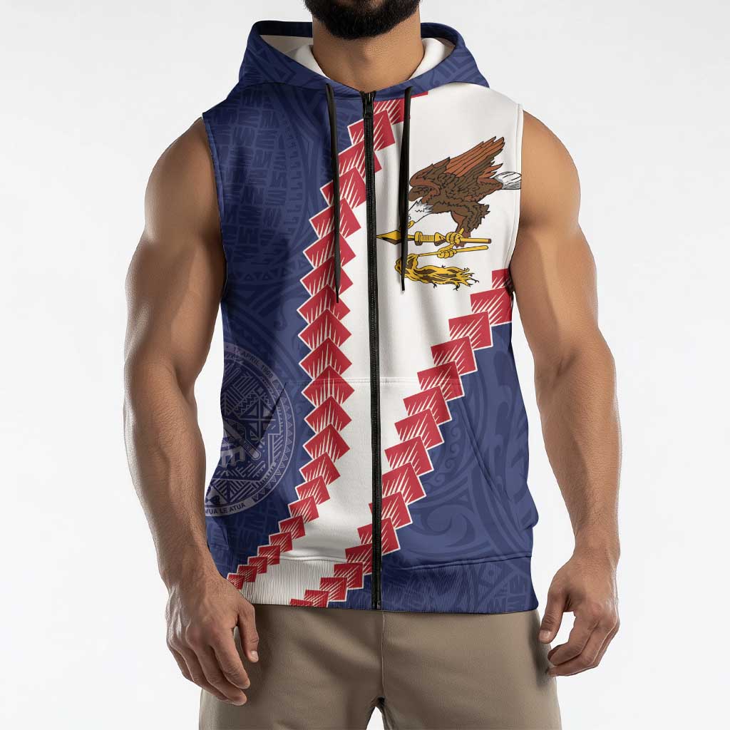American Samoa Eagle Sleeveless Zip Hoodie Polynesian Tribal Pattern Curve Style