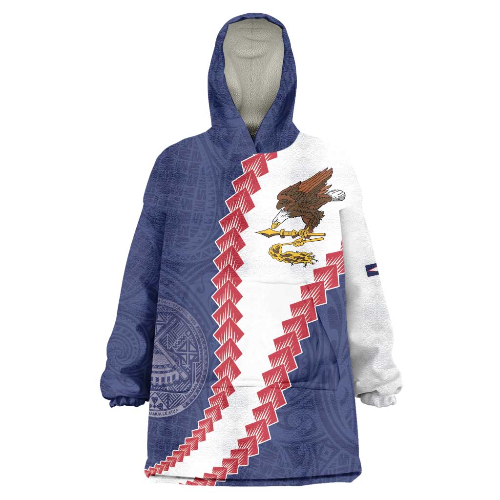 American Samoa Eagle Wearable Blanket Hoodie Polynesian Tribal Pattern Curve Style
