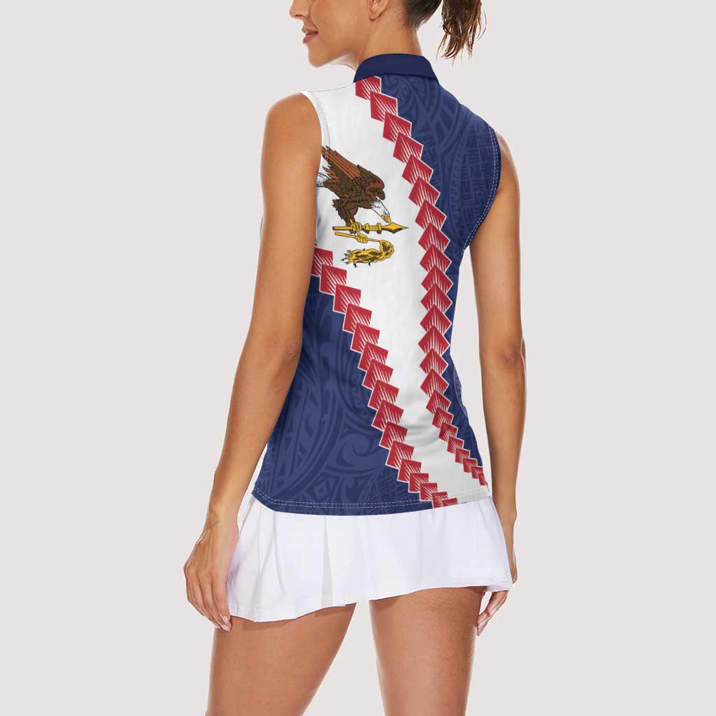 American Samoa Eagle Women Sleeveless Polo Shirt Polynesian Tribal Pattern Curve Style