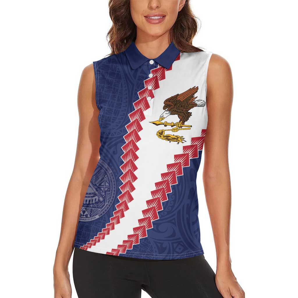 American Samoa Eagle Women Sleeveless Polo Shirt Polynesian Tribal Pattern Curve Style