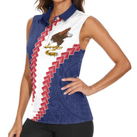 American Samoa Eagle Women Sleeveless Polo Shirt Polynesian Tribal Pattern Curve Style