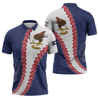 American Samoa Eagle Zipper Polo Shirt Polynesian Tribal Pattern Curve Style