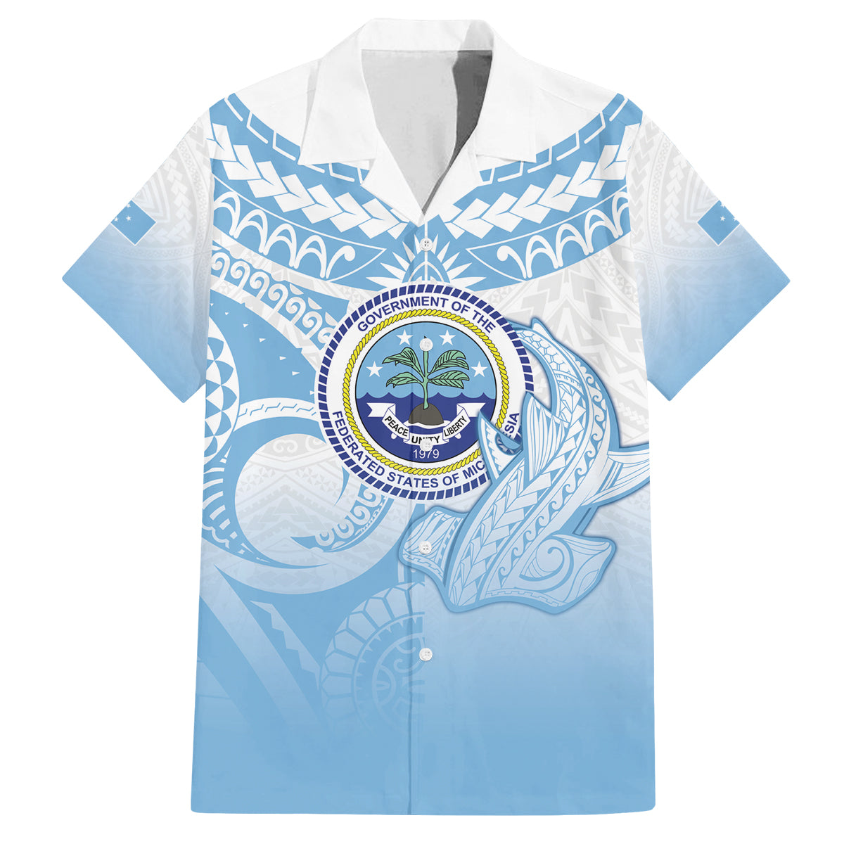 Micronesia Constitution Day Family Matching Off The Shoulder Long Sleeve Dress and Hawaiian Shirt Polynesian Tribal Tattoo Simple Style