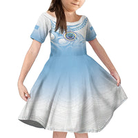 Micronesia Constitution Day Kid Short Sleeve Dress Polynesian Tribal Tattoo Simple Style LT05 KID Blue - Polynesian Pride