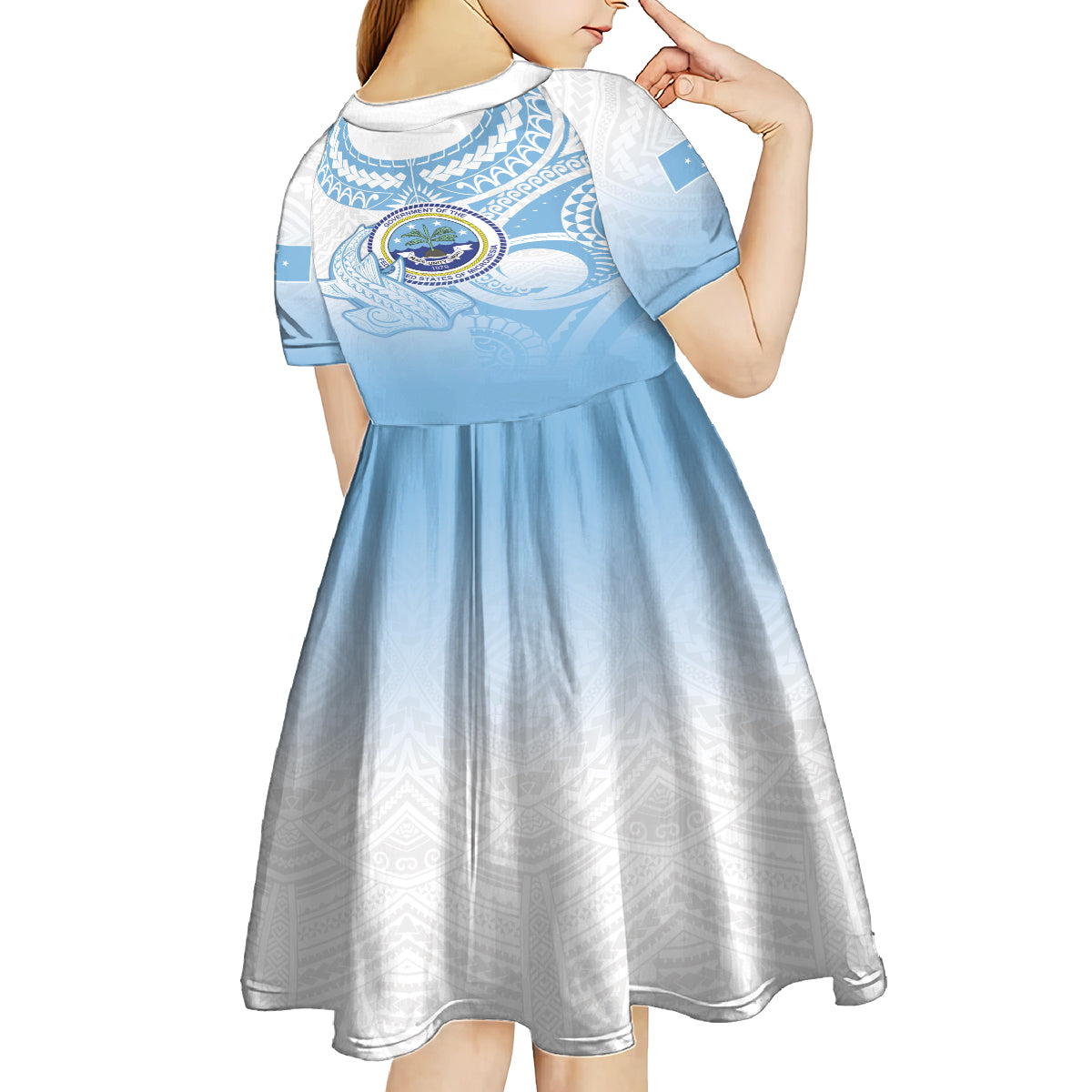 Micronesia Constitution Day Kid Short Sleeve Dress Polynesian Tribal Tattoo Simple Style LT05 - Polynesian Pride