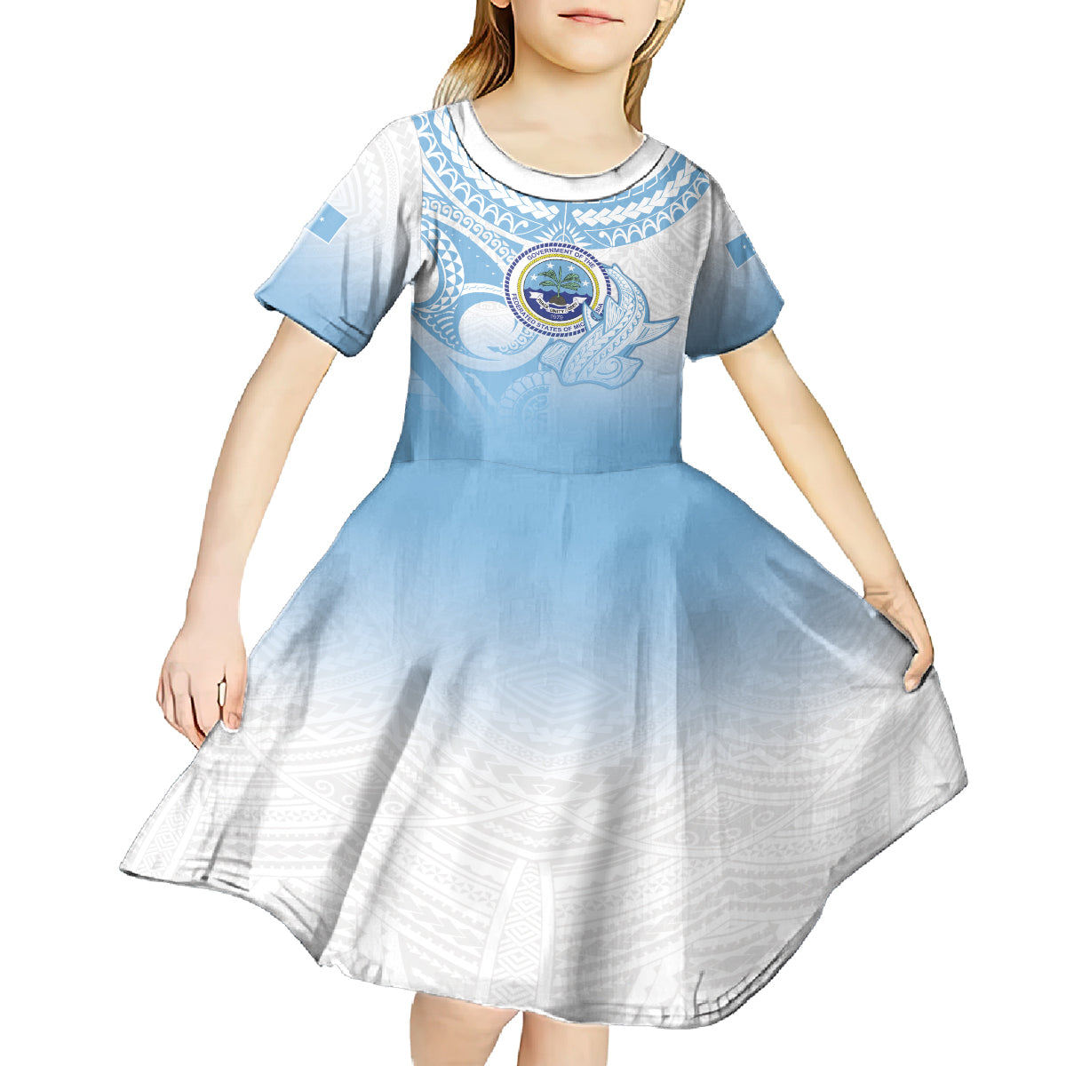 Micronesia Constitution Day Kid Short Sleeve Dress Polynesian Tribal Tattoo Simple Style LT05 - Polynesian Pride