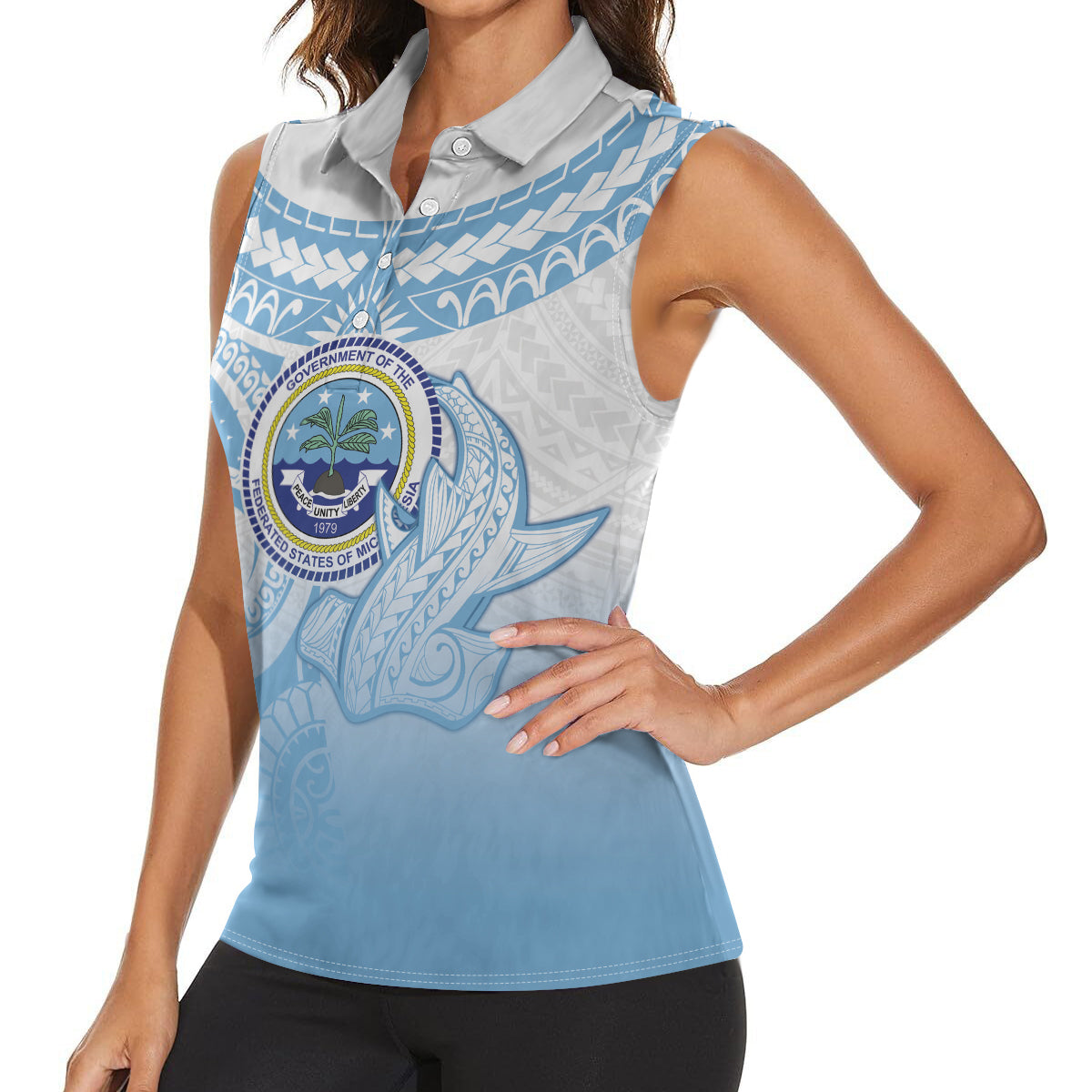 Micronesia Constitution Day Women Sleeveless Polo Shirt Polynesian Tribal Tattoo Simple Style