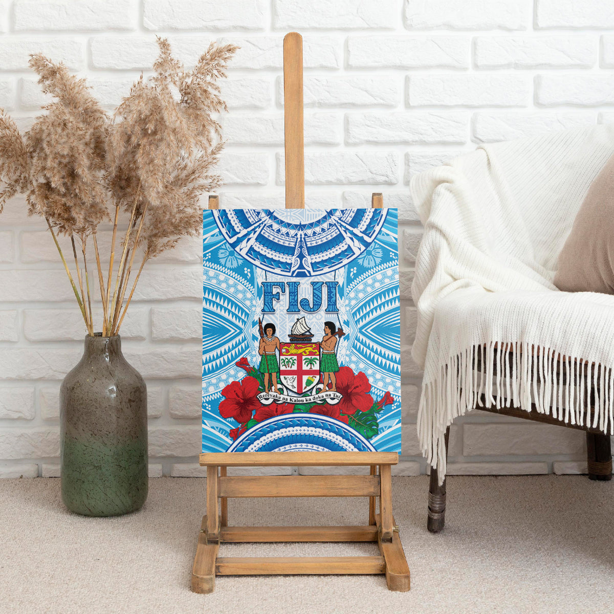 Fiji Ratu Sir Lala Sukuna Day Canvas Wall Art Hibiscus Tapa Pattern