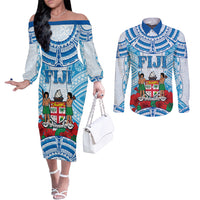 Personalised Fiji Ratu Sir Lala Sukuna Day Couples Matching Off The Shoulder Long Sleeve Dress and Long Sleeve Button Shirt Hibiscus Tapa Pattern