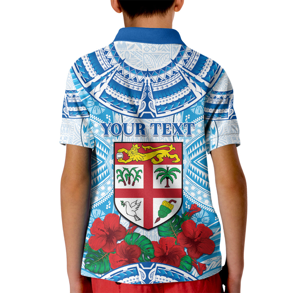 Personalised Fiji Ratu Sir Lala Sukuna Day Kid Polo Shirt Hibiscus Tapa Pattern