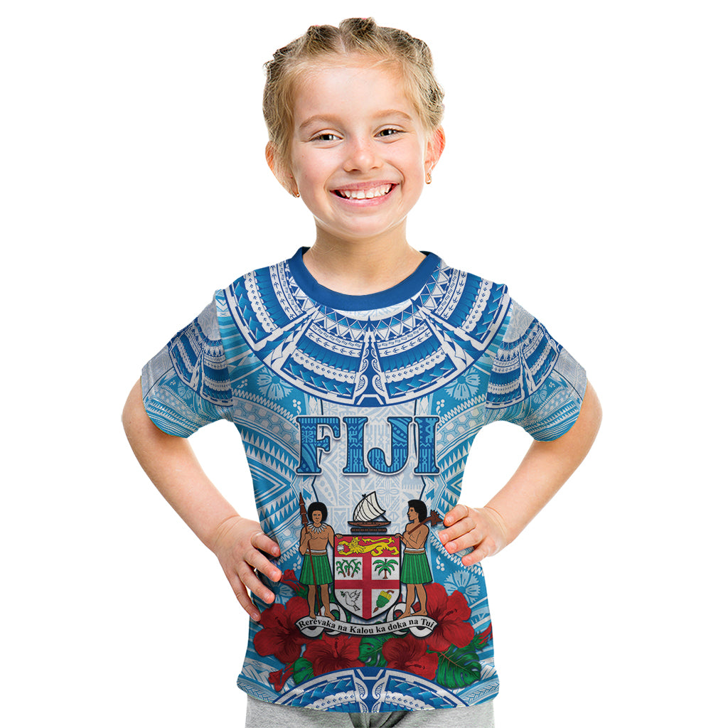 Personalised Fiji Ratu Sir Lala Sukuna Day Kid T Shirt Hibiscus Tapa Pattern