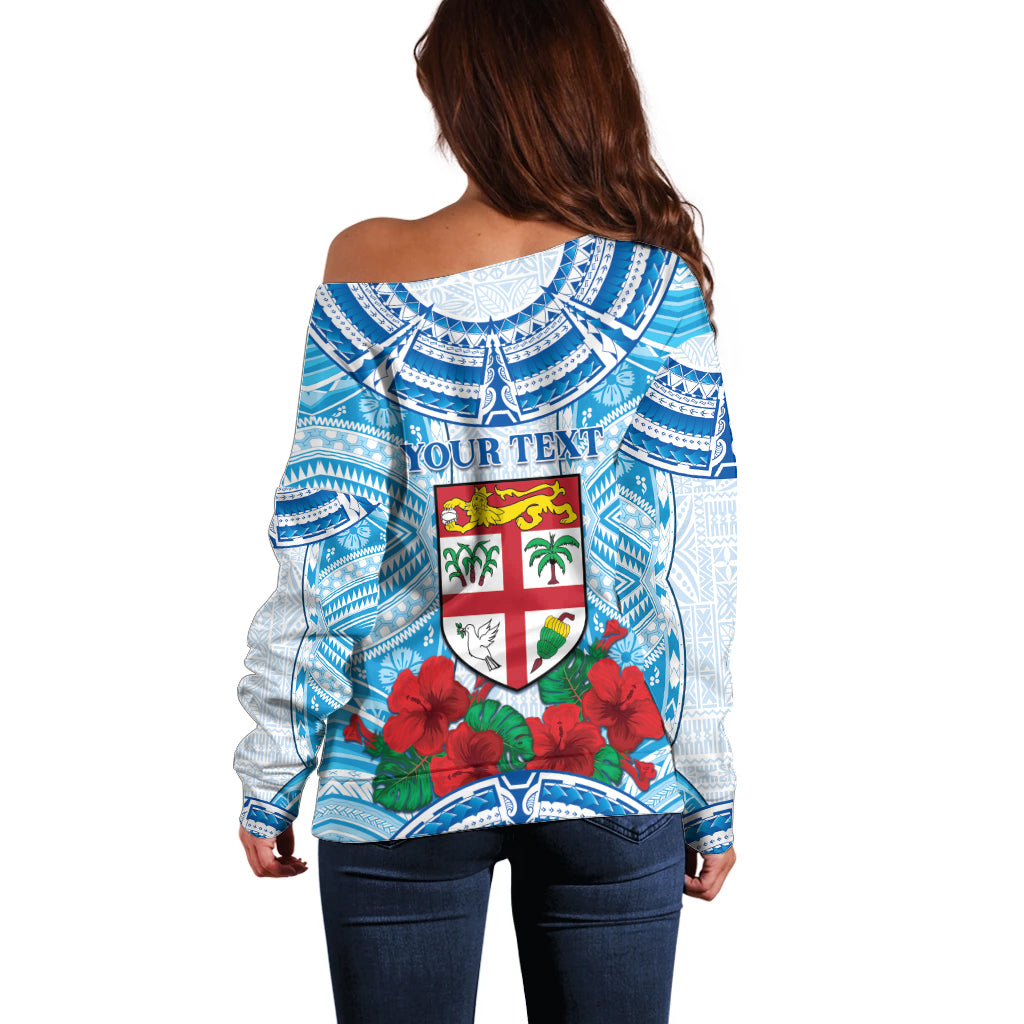 Personalised Fiji Ratu Sir Lala Sukuna Day Off Shoulder Sweater Hibiscus Tapa Pattern