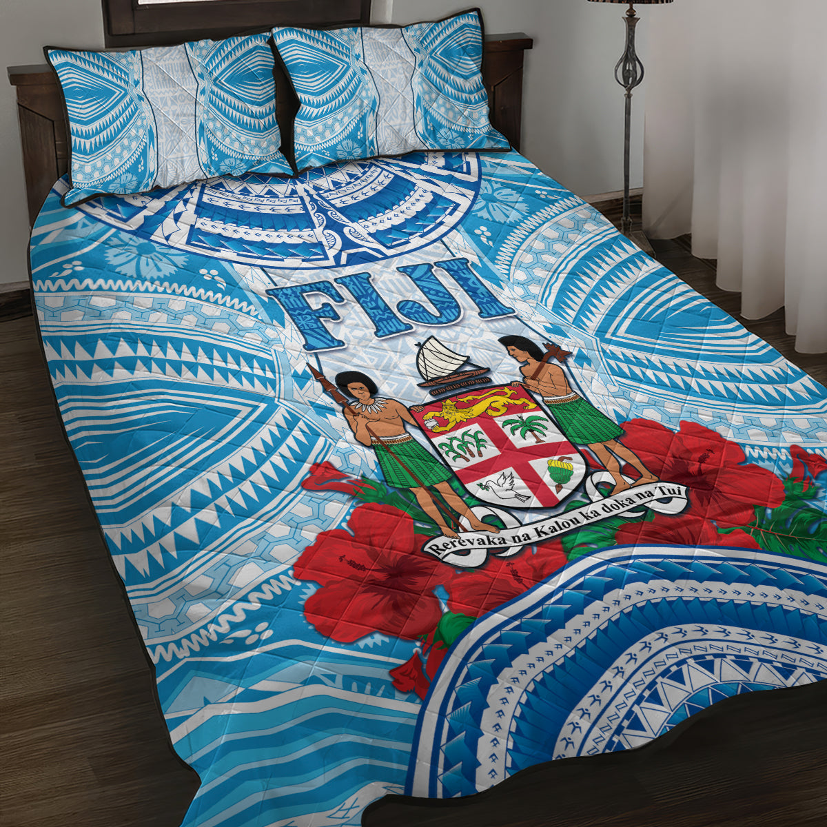 Fiji Ratu Sir Lala Sukuna Day Quilt Bed Set Hibiscus Tapa Pattern