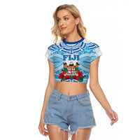 Personalised Fiji Ratu Sir Lala Sukuna Day Raglan Cropped T Shirt Hibiscus Tapa Pattern