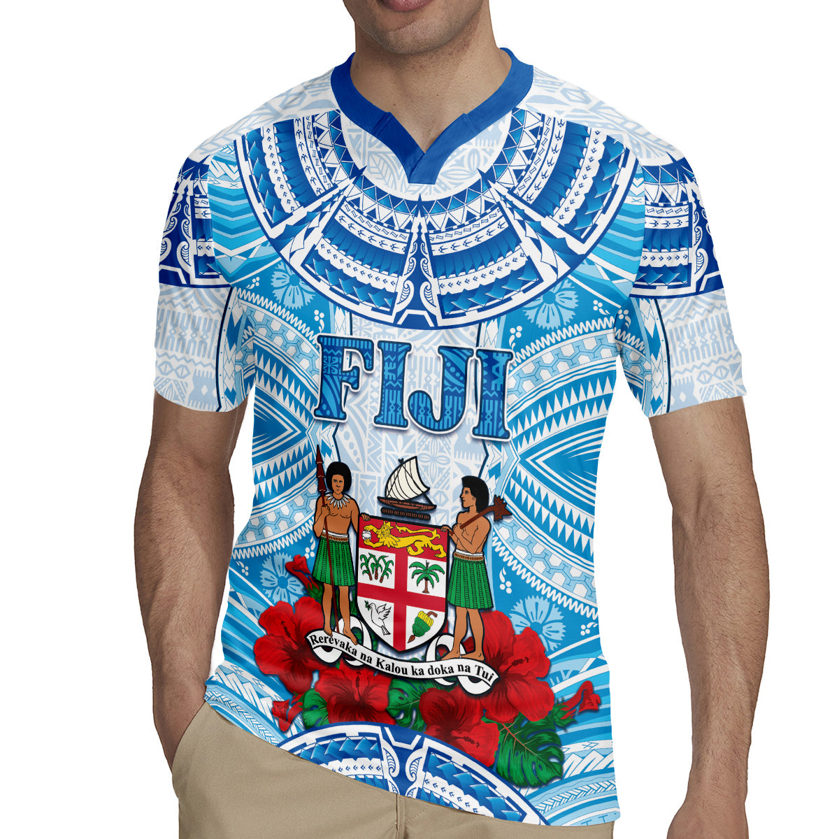 Personalised Fiji Ratu Sir Lala Sukuna Day Rugby Jersey Hibiscus Tapa Pattern