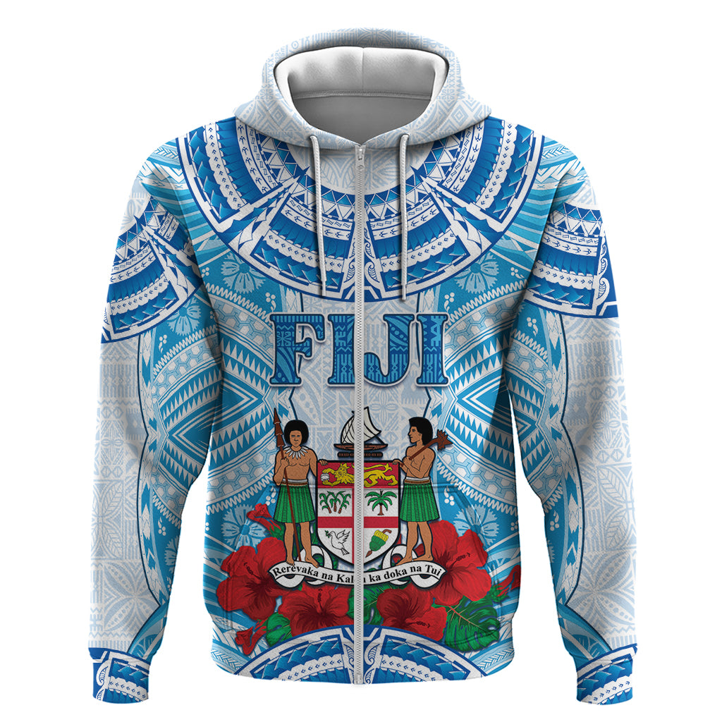 Personalised Fiji Ratu Sir Lala Sukuna Day Zip Hoodie Hibiscus Tapa Pattern