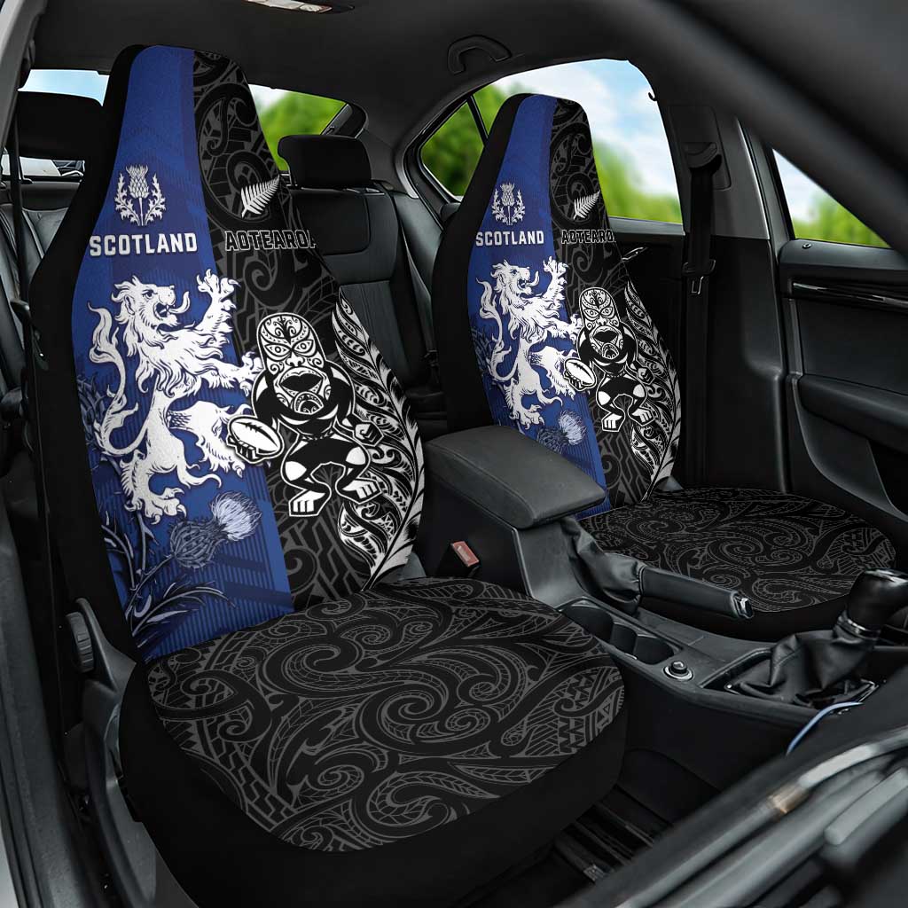 New Zealand And Scotland Rugby Car Seat Cover Maori Tiki With Thistle Together