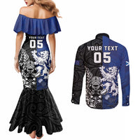 New Zealand And Scotland Rugby Custom Couples Matching Mermaid Dress and Long Sleeve Button Shirt Maori Tiki With Thistle Together