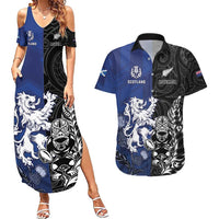 New Zealand And Scotland Rugby Custom Couples Matching Summer Maxi Dress and Hawaiian Shirt Maori Tiki With Thistle Together