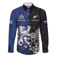 New Zealand And Scotland Rugby Custom Family Matching Off Shoulder Short Dress and Hawaiian Shirt Maori Tiki With Thistle Together