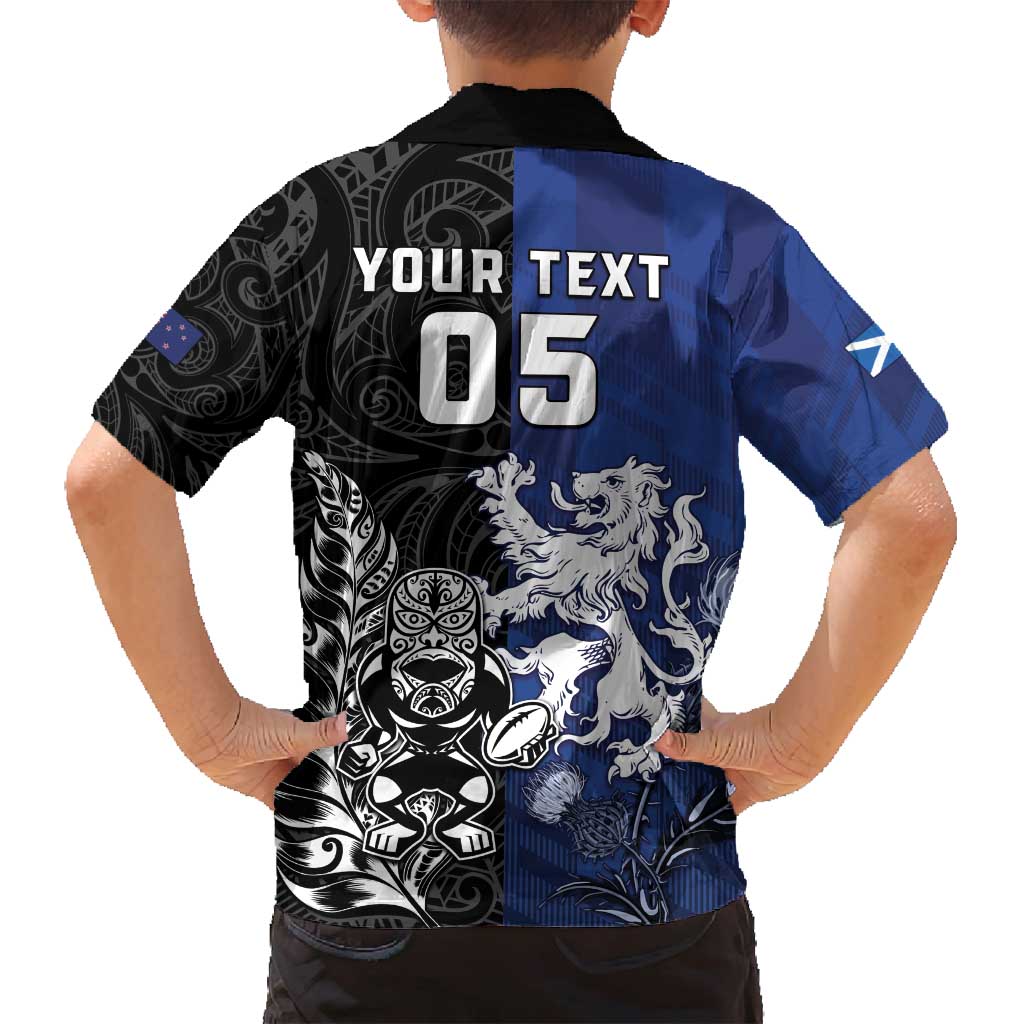 New Zealand And Scotland Rugby Custom Family Matching Puletasi and Hawaiian Shirt Maori Tiki With Thistle Together