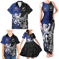 New Zealand And Scotland Rugby Custom Family Matching Tank Maxi Dress and Hawaiian Shirt Maori Tiki With Thistle Together