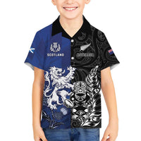 New Zealand And Scotland Rugby Custom Kid Hawaiian Shirt Maori Tiki With Thistle Together