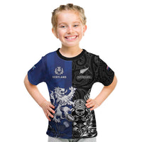 New Zealand And Scotland Rugby Custom Kid T Shirt Maori Tiki With Thistle Together
