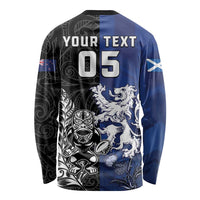 New Zealand And Scotland Rugby Custom Long Sleeve Shirt Maori Tiki With Thistle Together