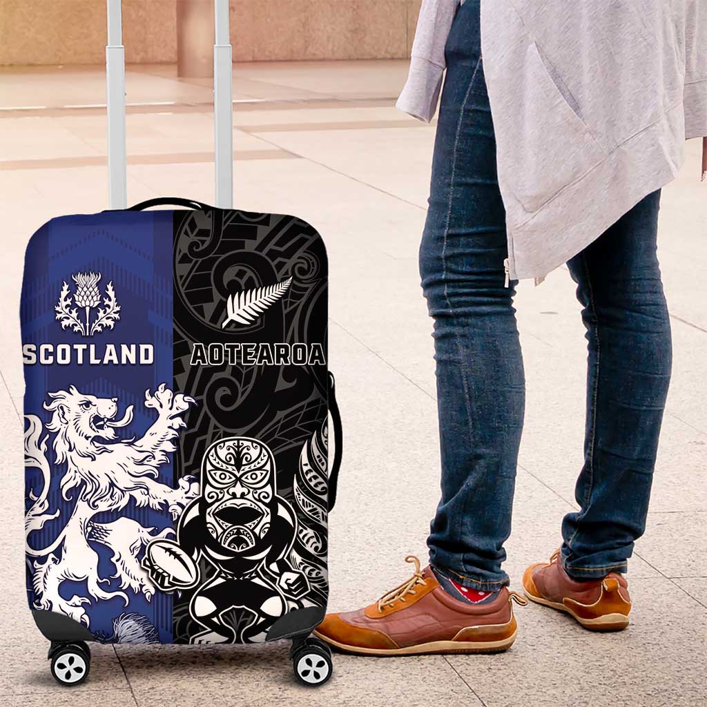 New Zealand And Scotland Rugby Luggage Cover Maori Tiki With Thistle Together