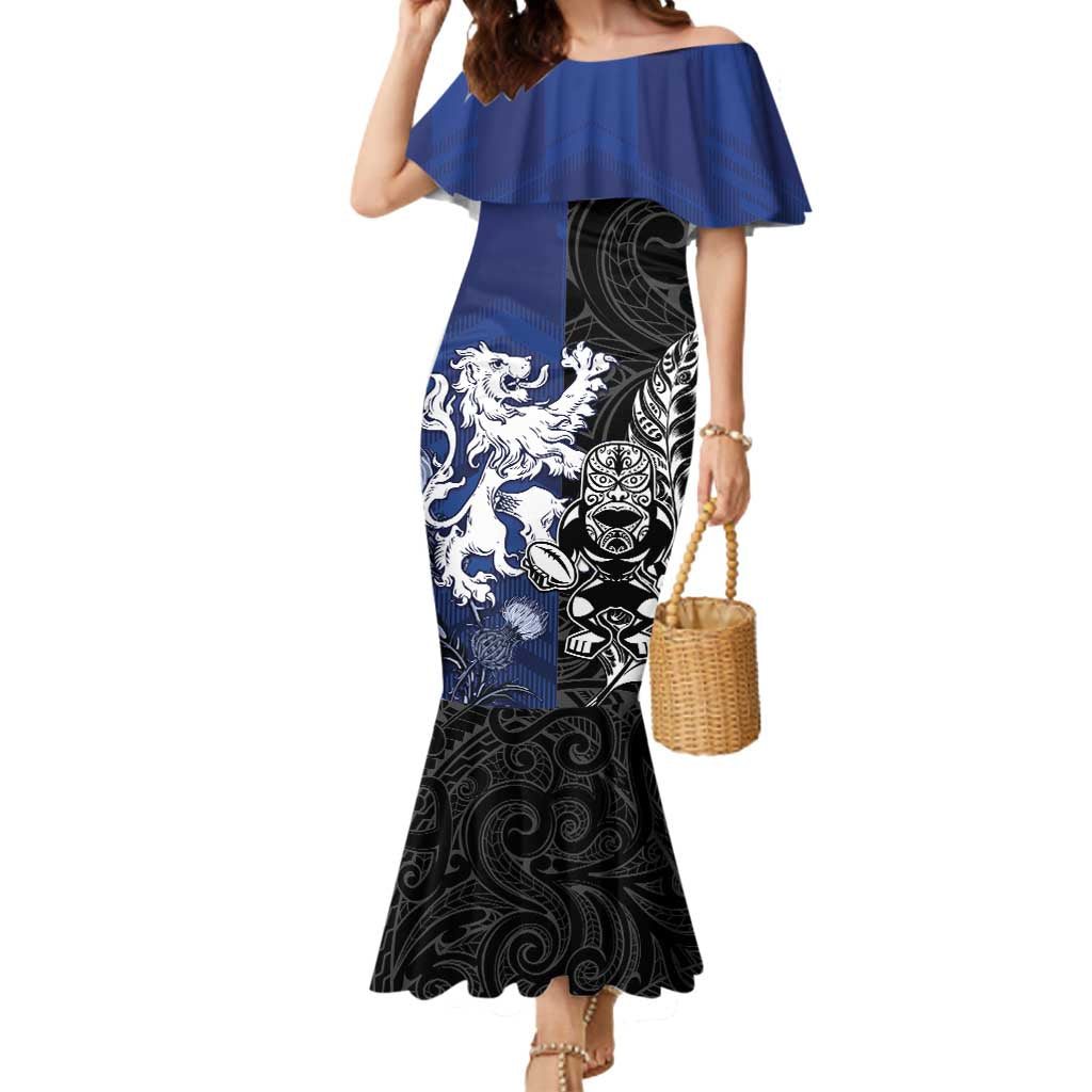 New Zealand And Scotland Rugby Custom Mermaid Dress Maori Tiki With Thistle Together