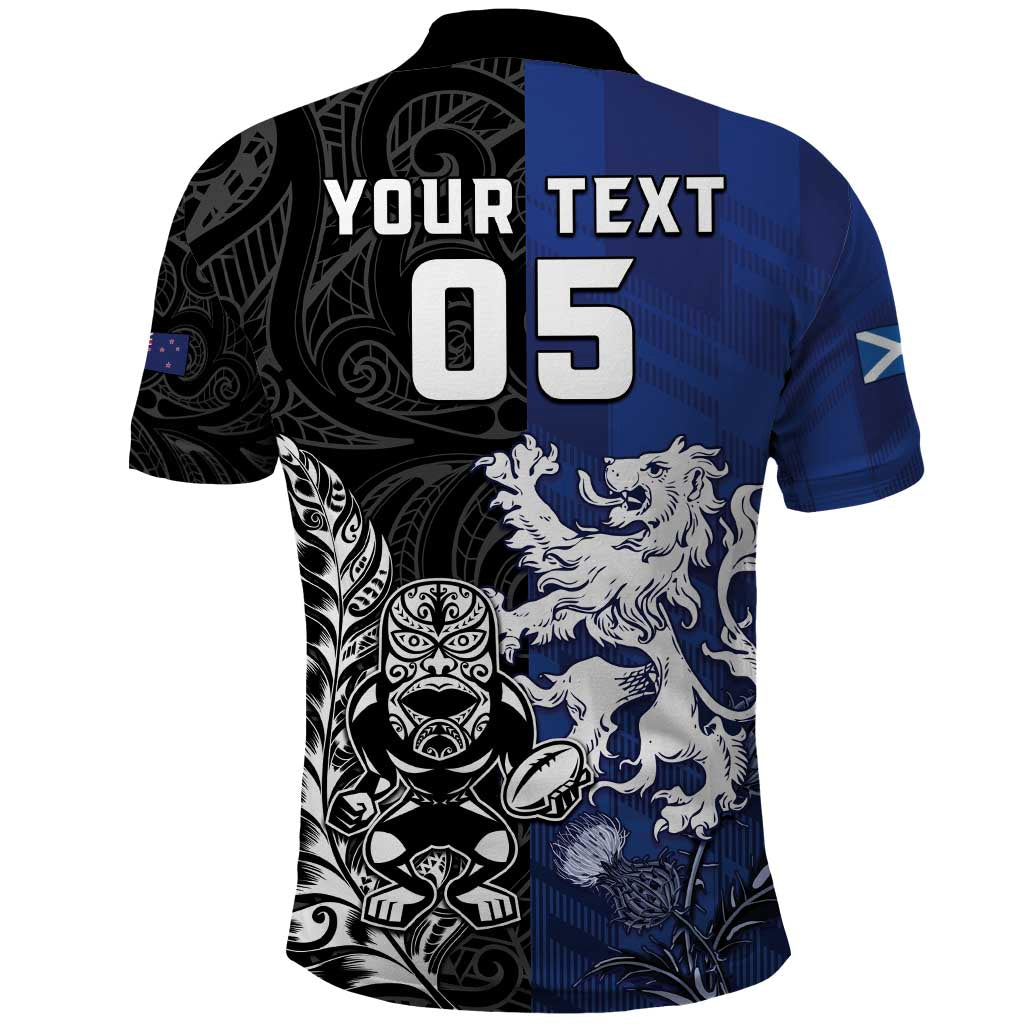 New Zealand And Scotland Rugby Custom Polo Shirt Maori Tiki With Thistle Together