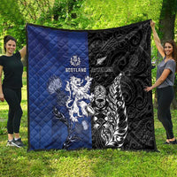 New Zealand And Scotland Rugby Quilt Maori Tiki With Thistle Together