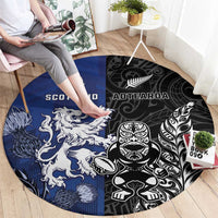 New Zealand And Scotland Rugby Round Carpet Maori Tiki With Thistle Together
