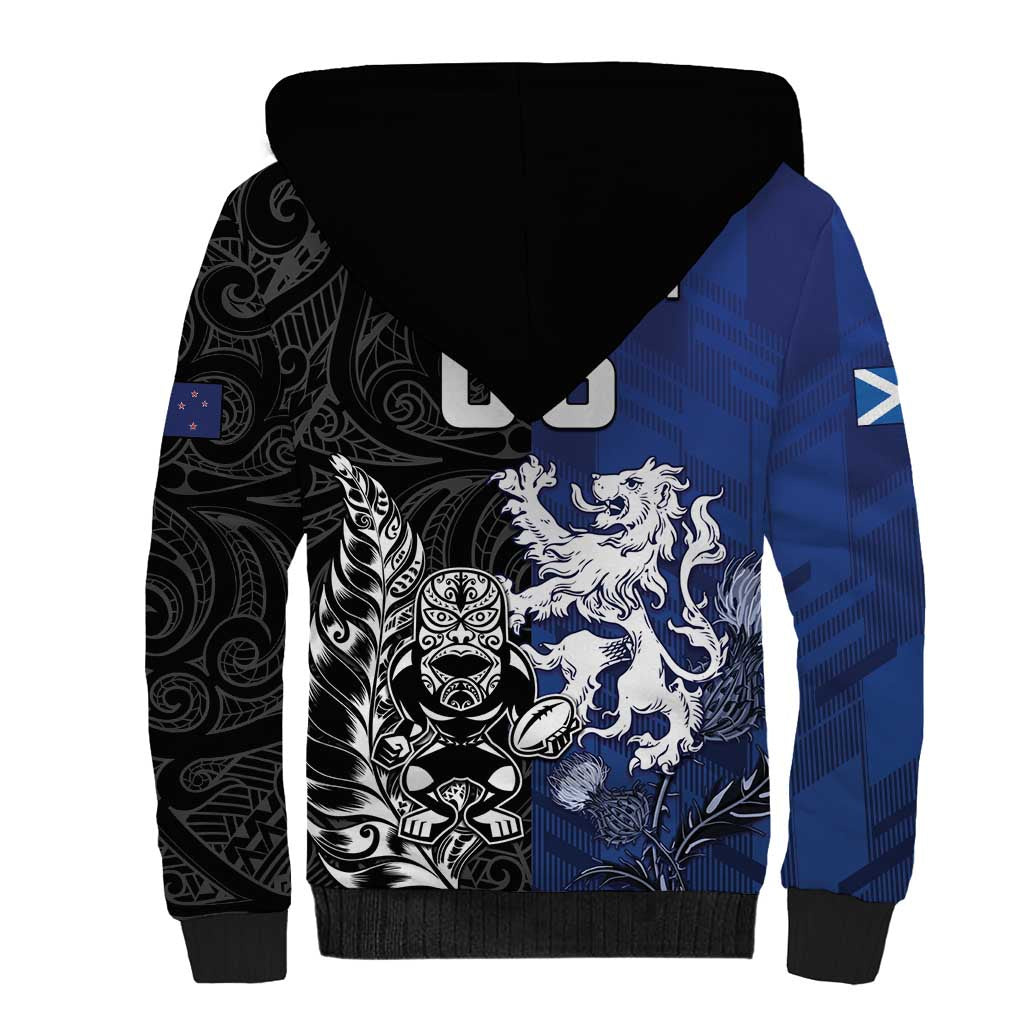 New Zealand And Scotland Rugby Custom Sherpa Hoodie Maori Tiki With Thistle Together