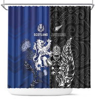 New Zealand And Scotland Rugby Shower Curtain Maori Tiki With Thistle Together