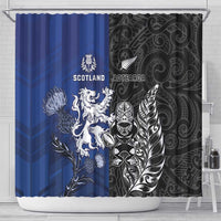 New Zealand And Scotland Rugby Shower Curtain Maori Tiki With Thistle Together