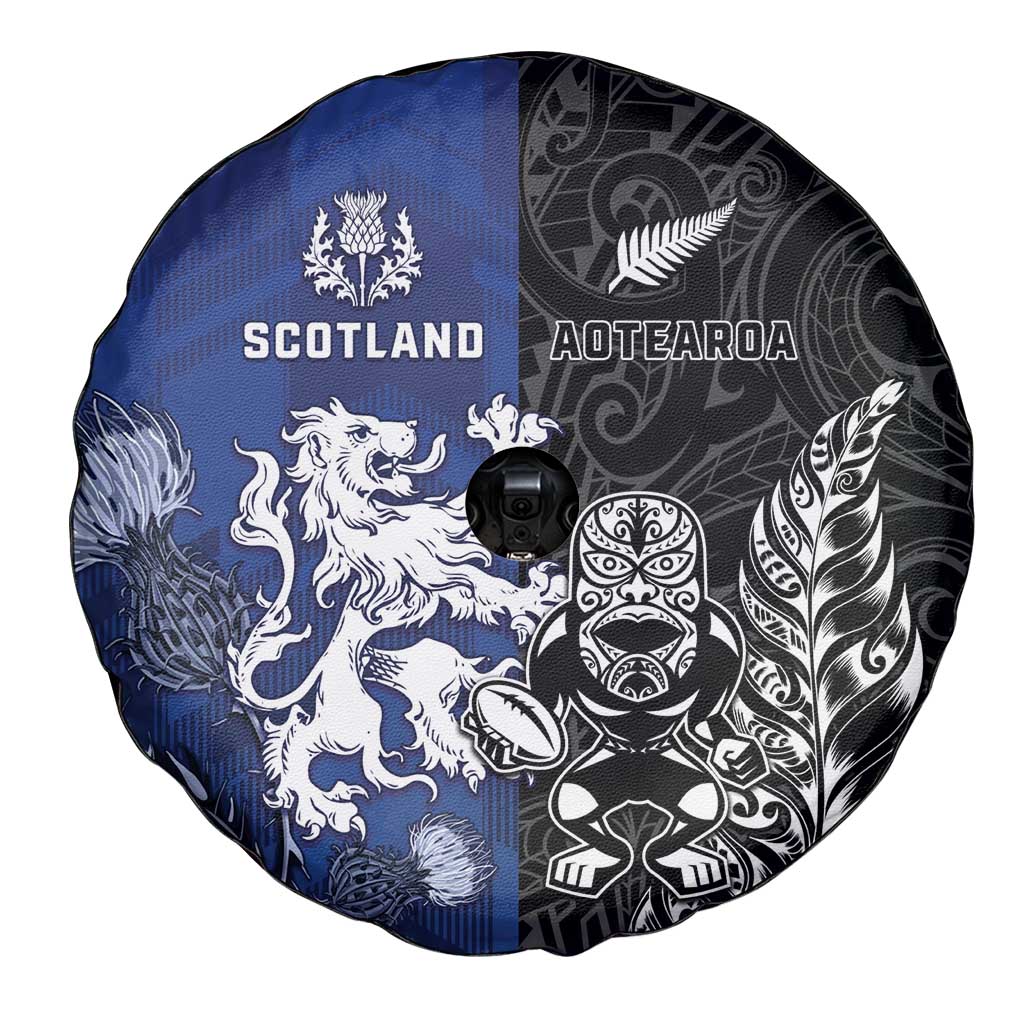 New Zealand And Scotland Rugby Spare Tire Cover Maori Tiki With Thistle Together