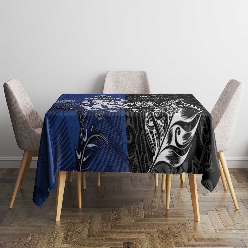 New Zealand And Scotland Rugby Tablecloth Maori Tiki With Thistle Together